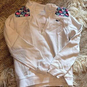 Vineyard Vines White Pullover with Whale Accents